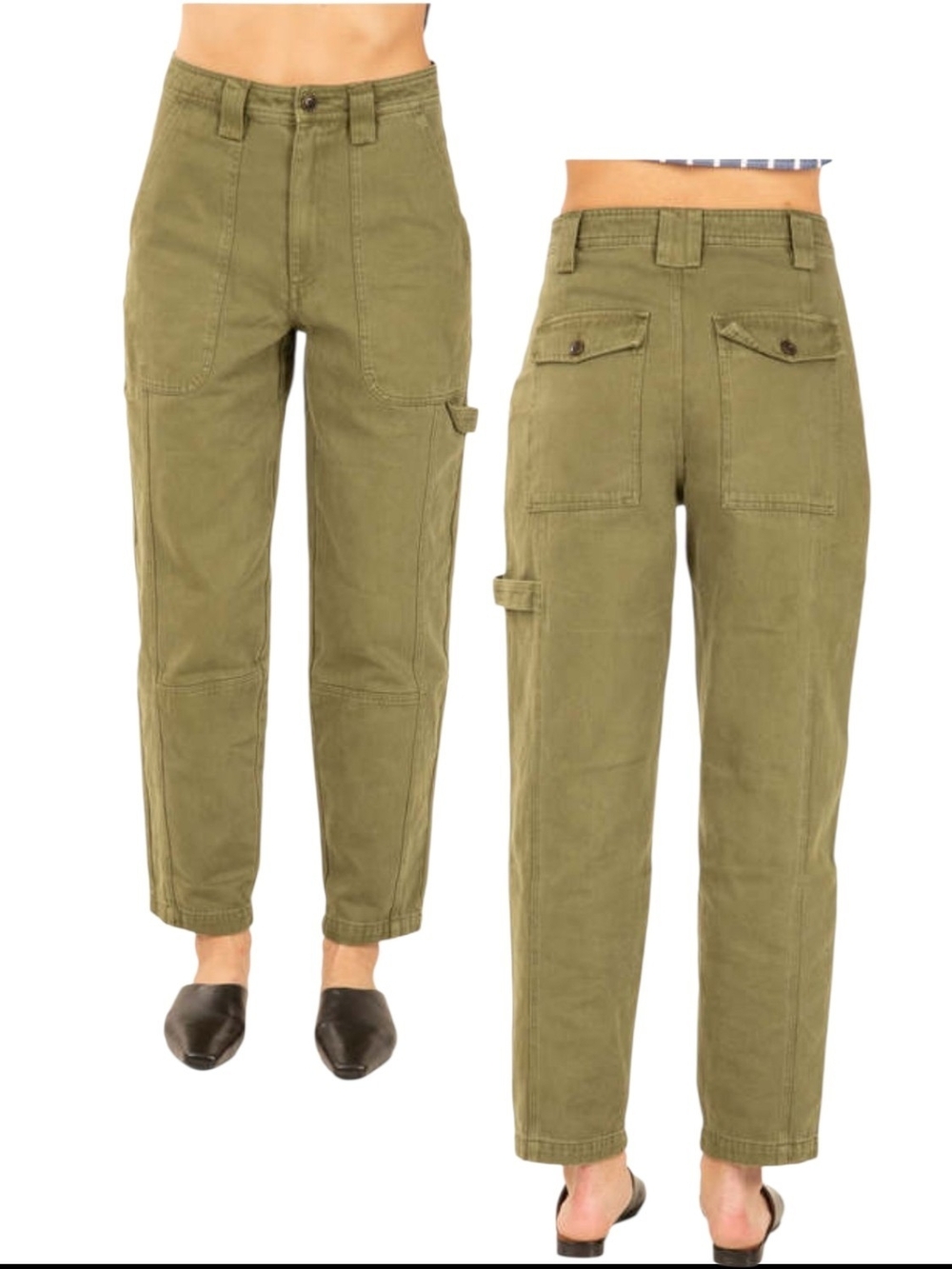 EUC Alex Mill Phoebe Upcycled Army Green Denim High Rise Cargo Tapered Pants 32